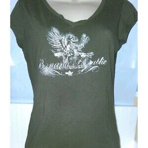 Banana Republic Womens T-shirt V Neck Size M Dark Olive Green 100% Cotton Soft